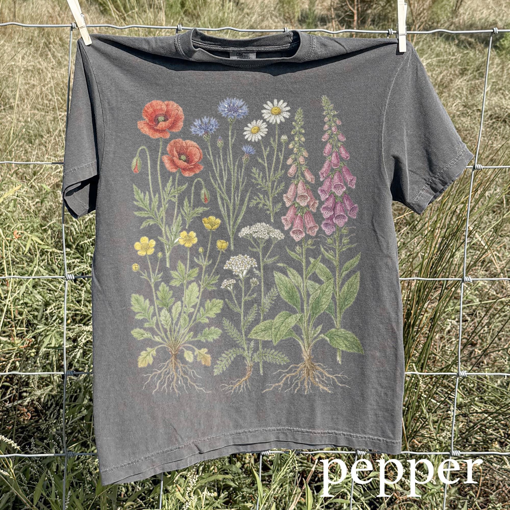 Vintage Wildflower Botanical Graphic Tee, Retro Cottagecore