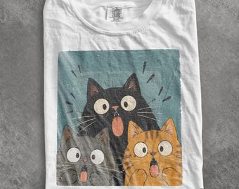 Retro-T-Shirt mit lustigem Katzenmotiv, Shirt mit schockiertem Kätzchen, Vintage-Meme-Streetwear-Top, Comfort Colors® Geschenkidee für Katzenliebhaber