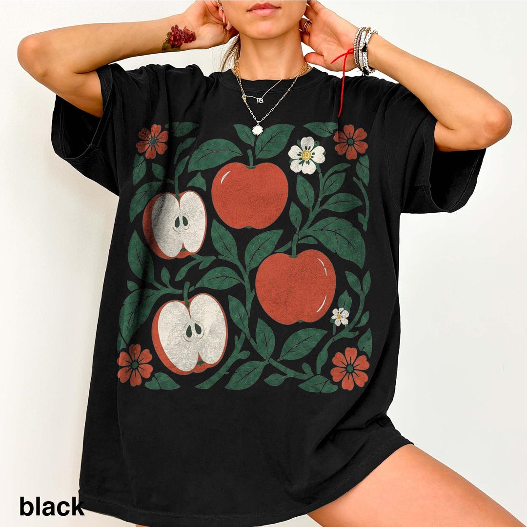 Retro Apple Orchard Graphic Tee, Vintage Botanical Fruit Shirt, Classic ...
