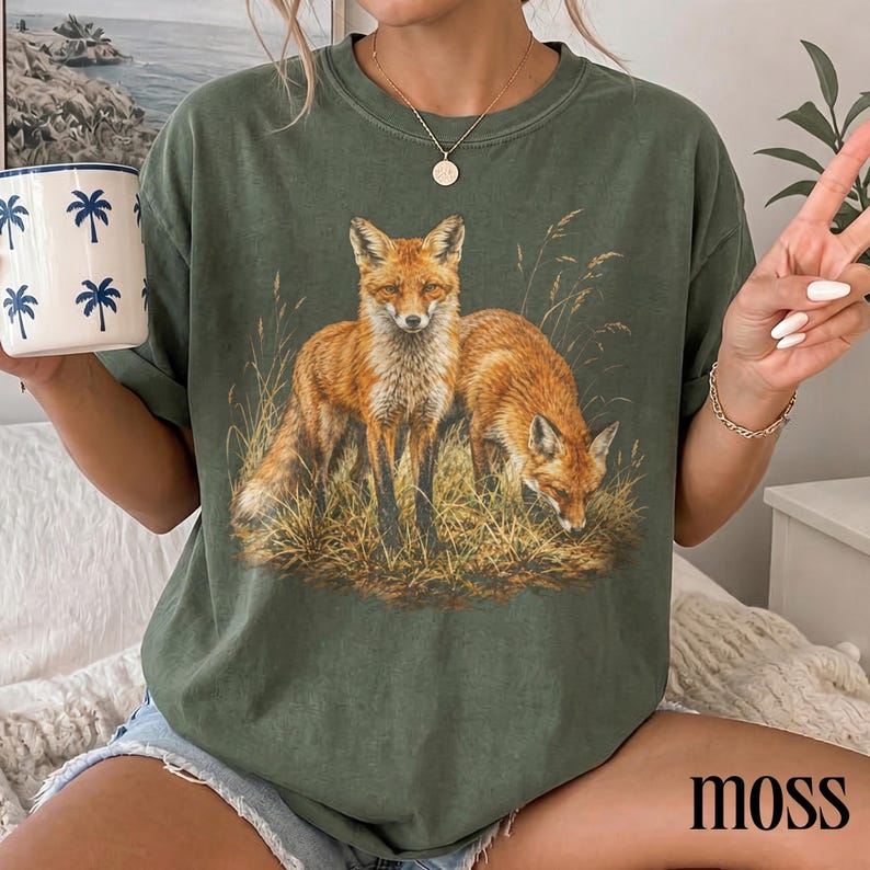 Vintage Red Fox Graphic Tee, Woodland Wildlife Animal Shirt, Rustic Woodland Forest Nature Top, Comfort Colors® Fox Lover Gift image 8