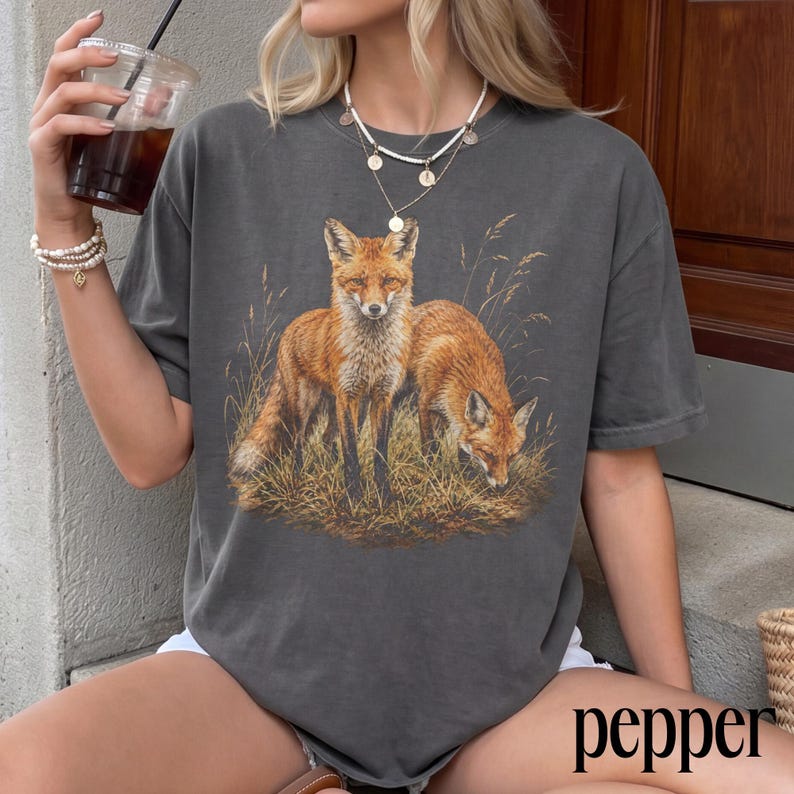 Vintage Red Fox Graphic Tee, Woodland Wildlife Animal Shirt, Rustic Woodland Forest Nature Top, Comfort Colors® Fox Lover Gift image 7