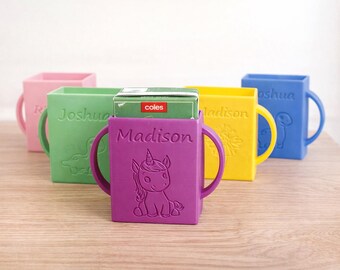 Personalized Kids Popper Juice Box Holder | Non-Squeezable Toddler Drink Accessory