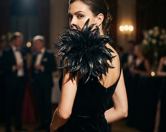 Broche de pluma negra, broche de pluma de ganso, accesorio nupcial de pluma, elegante broche de pluma, broche de hombro de pluma desmontable, broche de boda