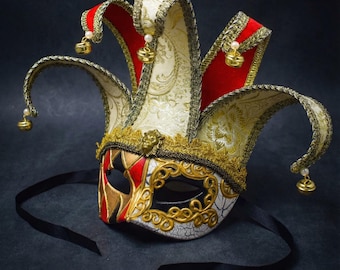 Máscara de bufón, máscara de mascarada de bufón, máscara de bufón veneciana, máscara de arlequín veneciana, máscara de Joker veneciana, máscara de Joker, máscara de carnaval