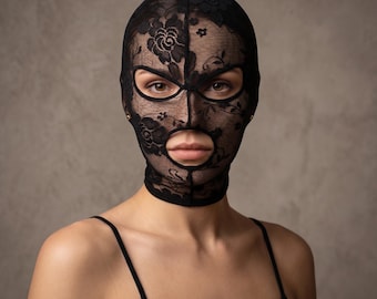 Máscara facial de encaje, máscara con capucha de encaje, máscara de encaje negra, máscara facial completa para mujer, máscara de encaje sexy, máscara fetiche, capucha de encaje transparente, máscara gótica, máscara de malla