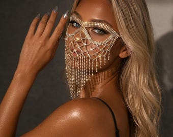 Máscara facial con diamantes de imitación, máscara de mascarada, máscara brillante, máscara veneciana, máscara para fiesta de disfraces, máscara reluciente, máscara plateada, máscara dorada, máscara para baile de graduación