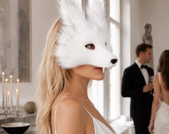 Máscara de zorro blanco, máscara therian, máscara de animal, máscara de Halloween, máscara de cosplay, máscara de mascarada, máscara de disfraz de zorro, máscara de festival, máscara de fiesta