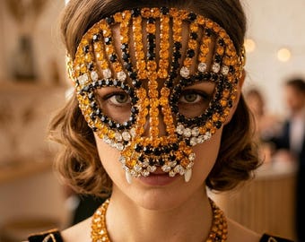 Maska z kryształkami, maska maskaradowa, maska wenecka, maska cosplay, maska festiwalowa, maska rave, maska tygrysa, maska na imprezę kostiumową, maska karnawałowa