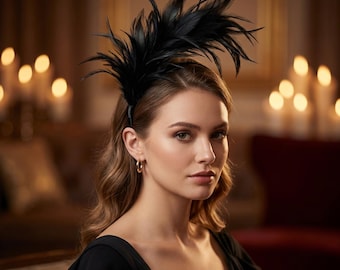 Diadema de plumas negras, accesorio para el cabello con plumas, tocado gótico de plumas, diadema elegante de plumas, tocado para fiestas, accesorio para el cabello de boda