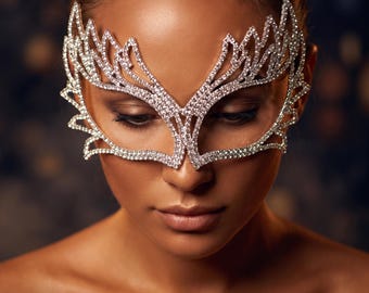 Máscara de fiesta con diamantes de imitación, máscara de mascarada, máscara de cristal, máscara veneciana, máscara plateada, máscara dorada, máscara de graduación, máscara brillante, máscara de disfraz, máscara de cosplay