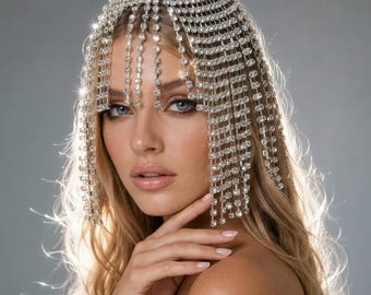 Tocado de cristal, tocado de diamantes de imitación, tocado de novia, tocado de boda, diadema de cristal, tocado dorado, joyería para el cabello de novia