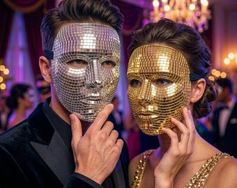 Máscara de espejo disco, máscara facial completa, máscara de mascarada, máscara veneciana, máscara plateada, máscara dorada, máscara rave, máscara de festival, máscara cyberpunk