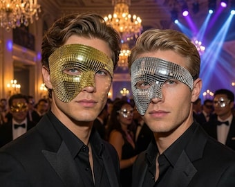 Máscara de espejo disco, máscara de mascarada, máscara veneciana, máscara plateada, máscara dorada, máscara rave, máscara de festival, máscara de DJ, máscara cyberpunk, máscara de cosplay