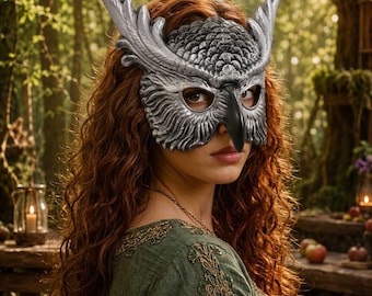 Máscara de búho plateada, máscara de búho para mascarada, máscara de animal veneciana, máscara de cosplay de Halloween, máscara de pájaro de fantasía, máscara para festivales, raves y LARP.