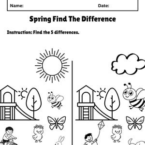 Spring Find the Difference Worksheet for Kids | Visual Activity ...