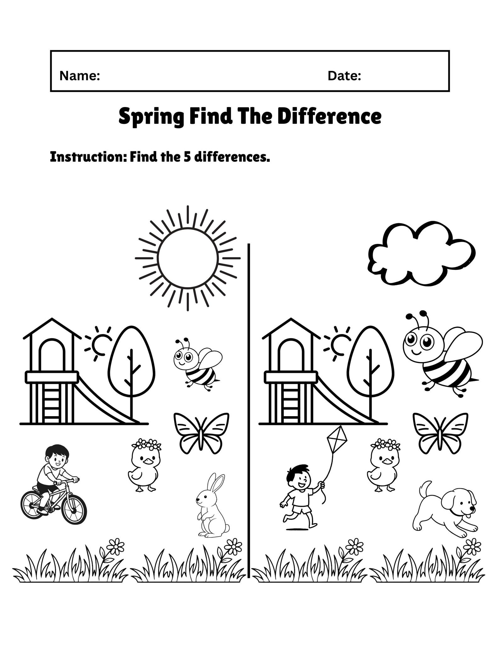 Spring Find the Difference Worksheet for Kids | Visual Activity ...