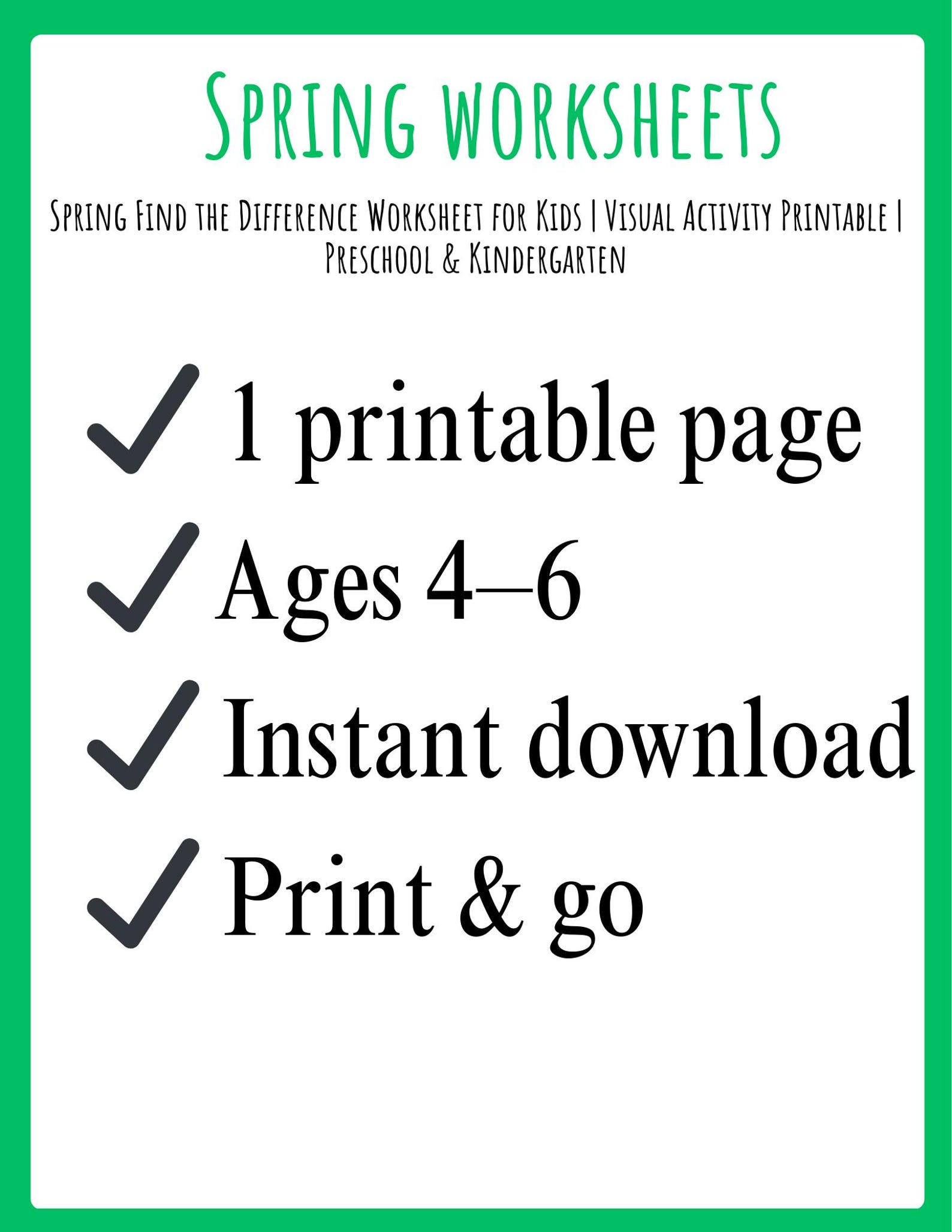Spring Find the Difference Worksheet for Kids | Visual Activity ...