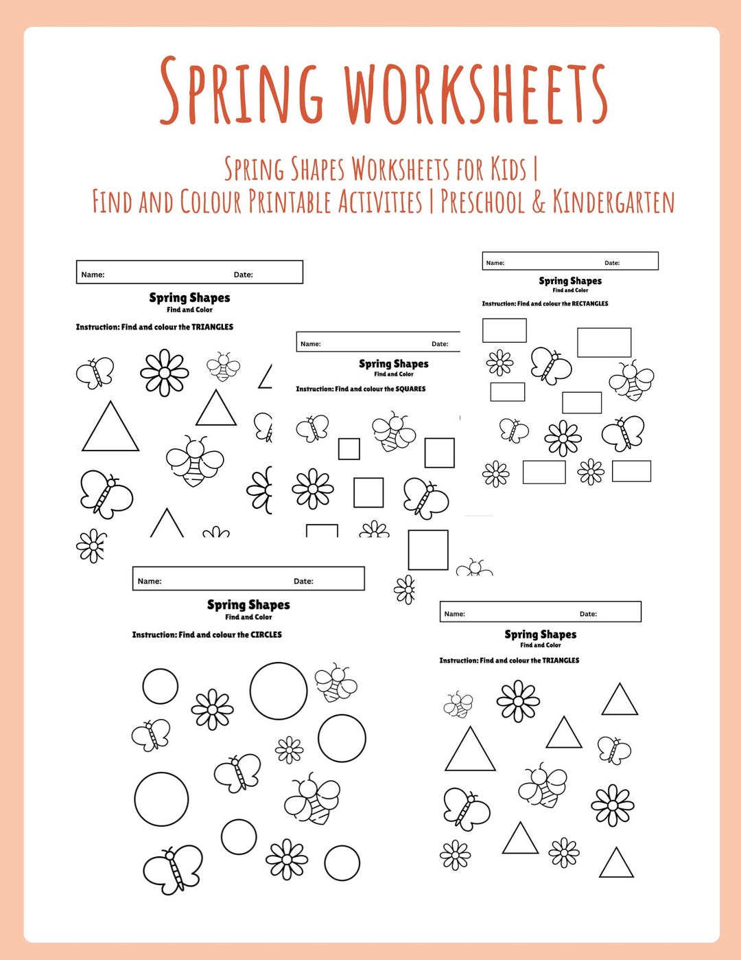 Spring Shapes Worksheets for Kids | Find and Colour Printable ...