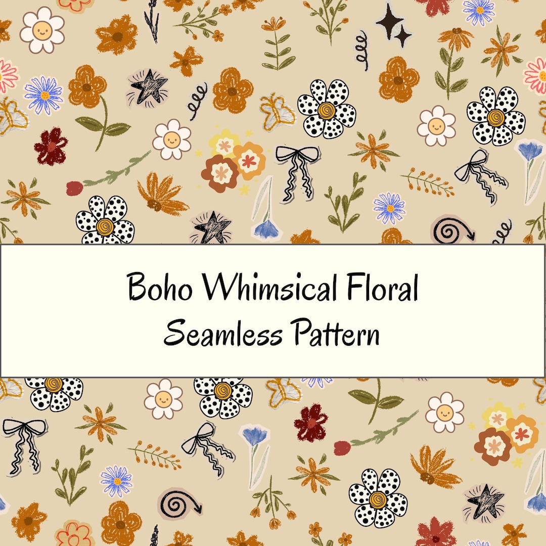 Whimsical Boho Floral Seamless Pattern | Digital Download | Neutral ...