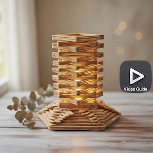 DIY Popsicle Stick Geometric Lamp Tutorial | Digital PDF | Video Guide