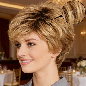 Customized labels,Honey Blonde Short Textured Pixie Wig - Layered Synthetic Hair Wig