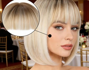 Aangepaste labels,asblonde ombre bob pruik met pony - kort synthetisch haarstukje