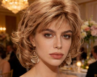 Aangepaste labels, goudblonde volumineuze krullende bob pruik - synthetisch haar met kant voor formele evenementen