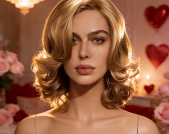 Aangepaste labels, vintage Hollywood-blonde pruik - kort krullend jaren 40-stijl voor bruids- en retro-evenementen
