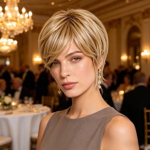 Customized labels,Blonde Short Pixie Cut Wig, Heat Resistant Synthetic Wig for Women, Elegant Layered Wig, Perfect Gift for Valentine’s Day