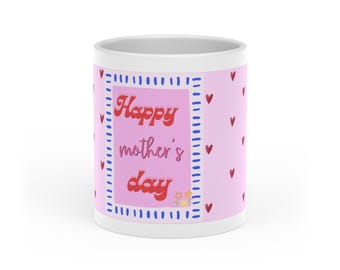 Pink Heart Mug – Happy Mother's Day Hand-Lettered Ceramic Gift