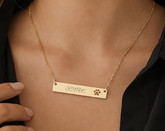 Personalized Paw Bar Necklace