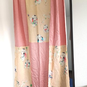 Vintage Silk Patchwork Noren Curtain, Japanese Kids Kimono Fabric Divider, Upcycled Home Decor