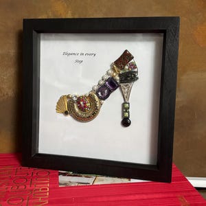Broken Jewellery Up Cycled SHOE Style 3d Shadow Box Art Framed