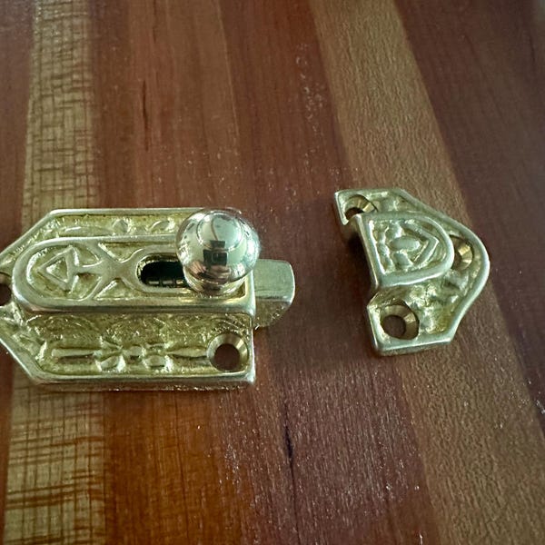 Set of 4 Fancy Victorian Cabinet Door Latch, Cast Iron Brass
