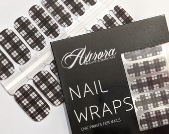 Nail Wraps, Nail Polish Strips - Black and White Plaid