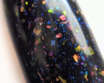 Black, Blue, Chameleon Flake, Gel Polish "Black Crystal" HEMA Free, 2-Step