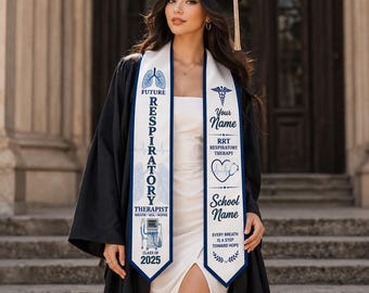 Estola personalizada para formatura em Terapia Respiratória, Estola de formatura em Terapia Respiratória (RRT), Estola da turma de 2026, Faixa de formatura em Terapia Respiratória (RRT), Formando em Terapia Respiratória