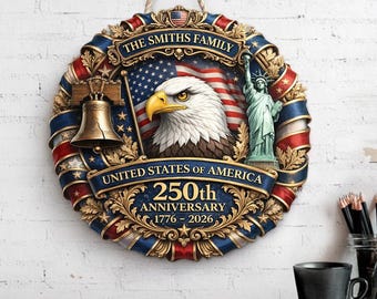 250th Anniversary America Door Hanger, 1776–2026 Patriotic Wood Door Sign, American 250 Wall Decor Sign, 250th Anniversary Porch Wooden Sign