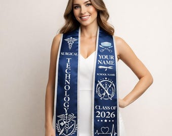 Aangepaste chirurgische technologie afstudeerstola 2026, gepersonaliseerde chirurgische technologie afstudeersjerp, chirurgisch technoloog cadeau, klasse van 2026 scrubtechnologie