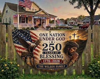 USA 250-jähriges Jubiläumsbanner 1776-2026, personalisiertes christliches amerikanisches Flaggenschild, eine Nation unter Gott 4