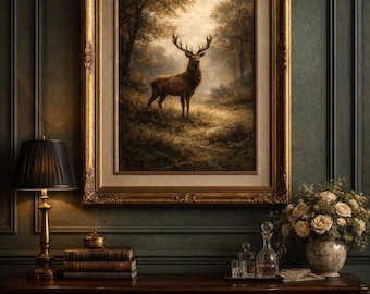 Stag in Woodland Meadow | Ralph Lauren Style Impressionist Painting (Digital Print)