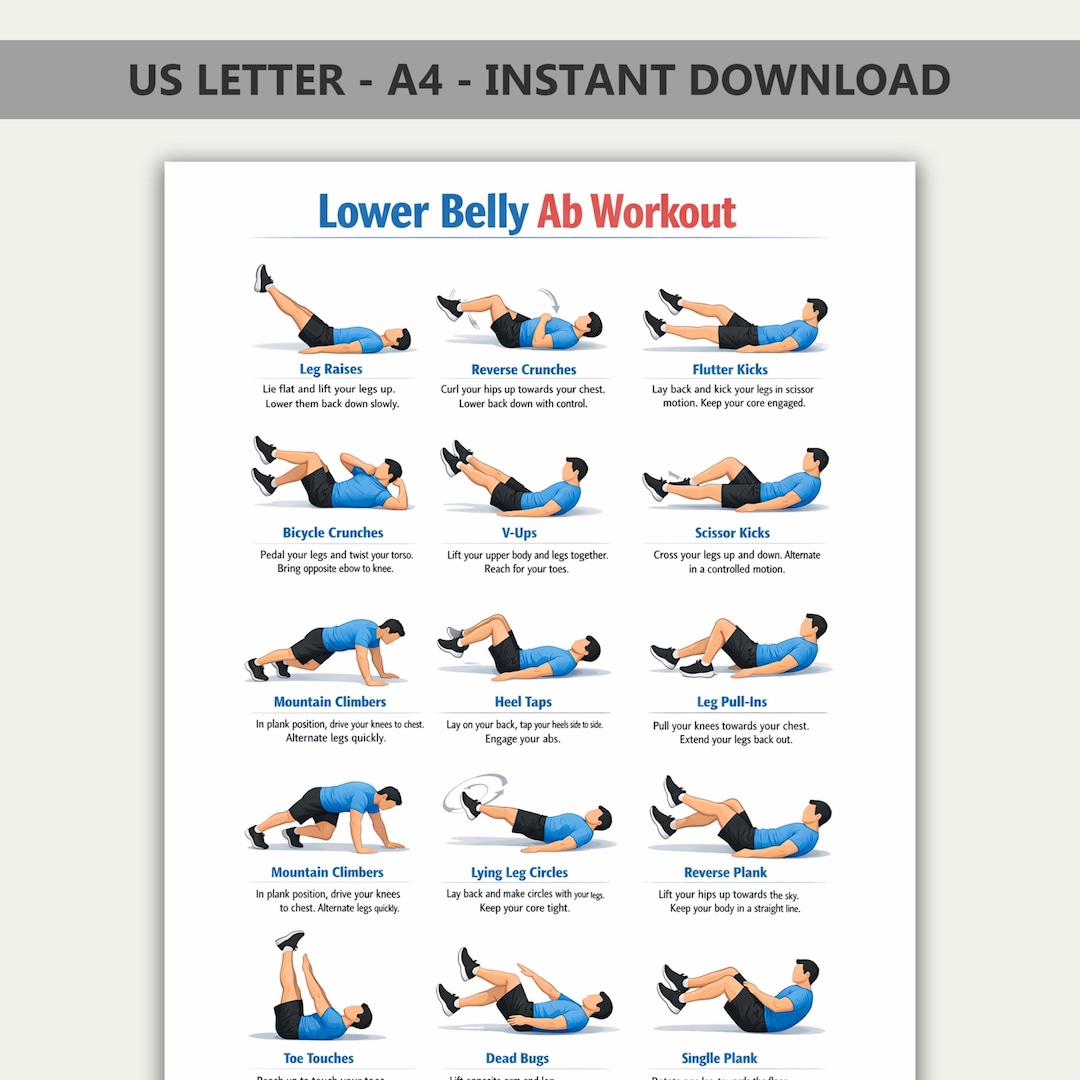 Lower Belly Abs Workout Plan Pdf, Exercise Chart for Adults, Printable ...