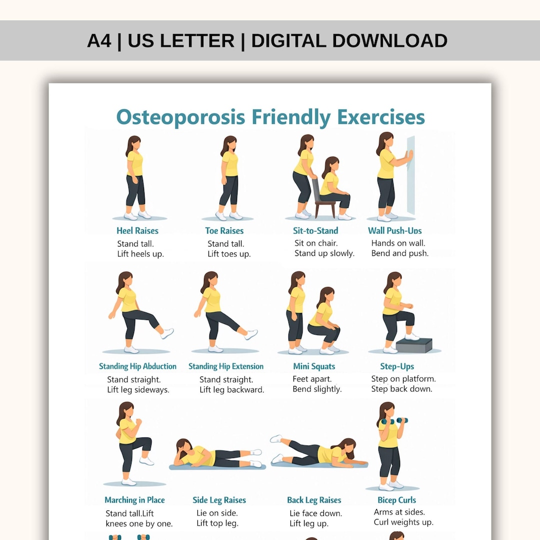 Gentle Osteoporosis Exercise Chart, Low-impact Seated and Standing ...