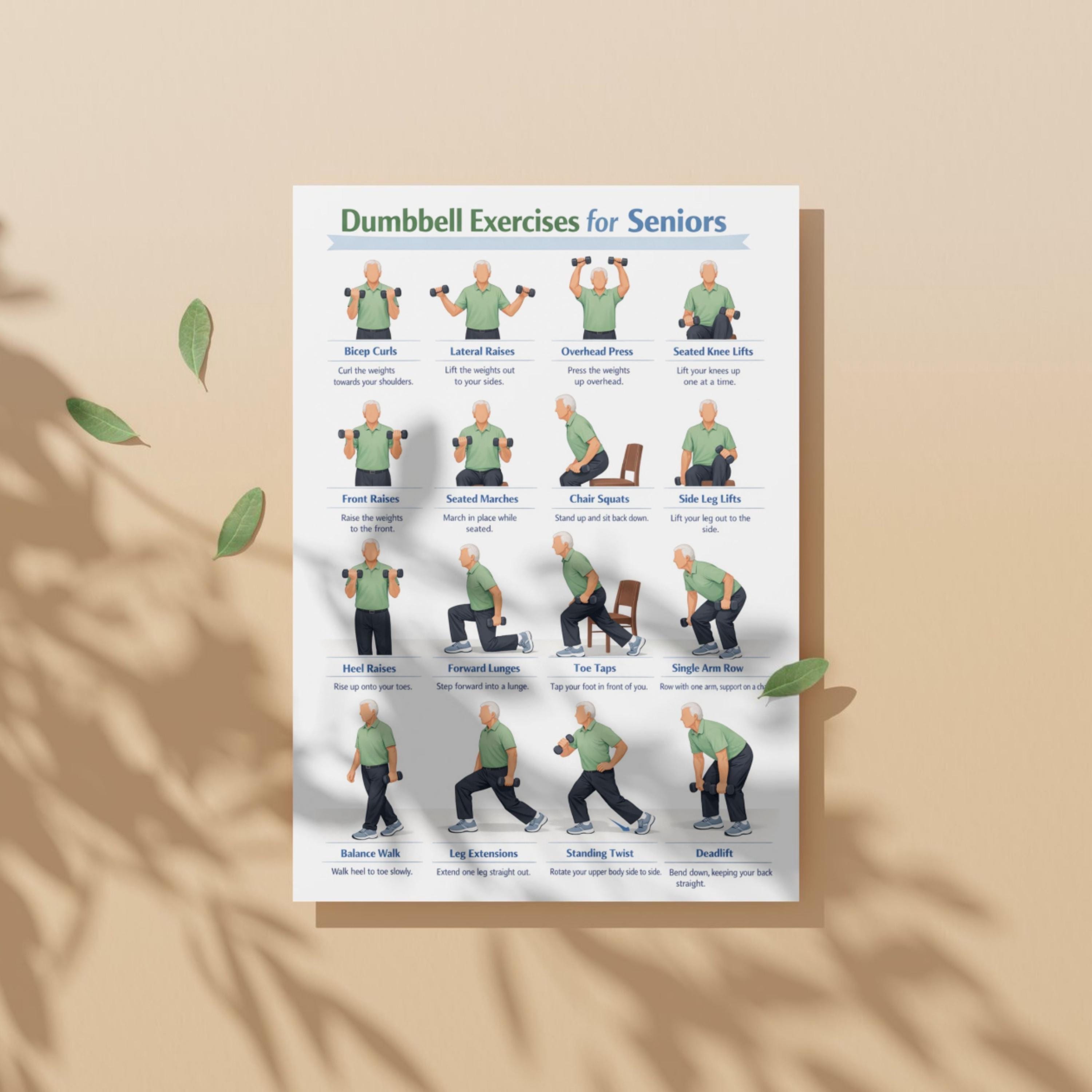 Dumbbell Exercises for Seniors PDF Poster, Seated Chair Dumbbell