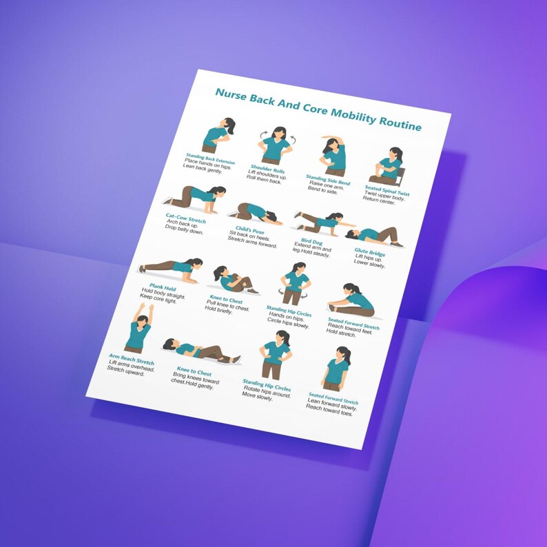 Mobility Routine Chart.pdf Nurse Back and Core Mobility Routine Printable | 16 Stretch Exercises ...