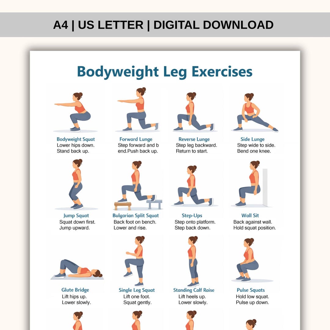 Free Printable Exercise .pdf Full Body Bodyweight Workout Printable PDF | No Equipment Home Exercise ...