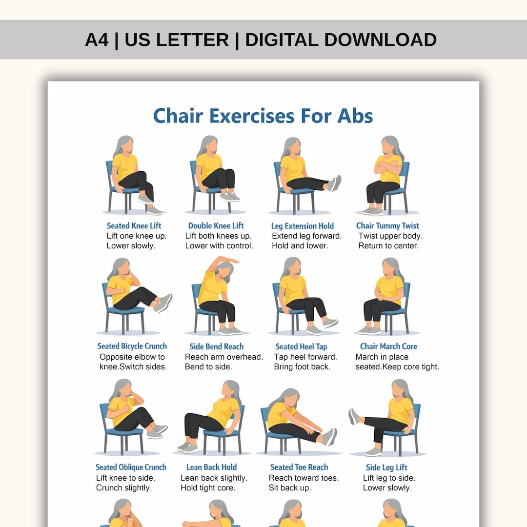 Printable Chair Exercises for Abs, Chair Exercise Printouts, Exercise ...