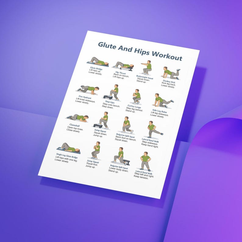 Glutes & Hips Workout Printable | Lower Body Leg and Glute Exercise ...