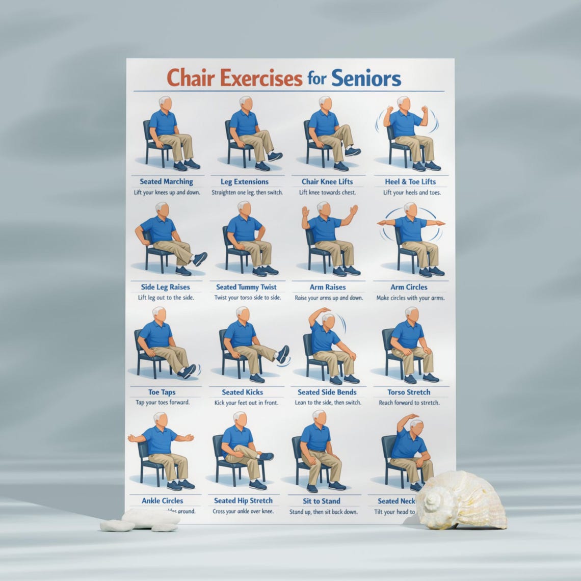 Printable Chair Exercises for Seniors Posters, Chair Exercises for the ...