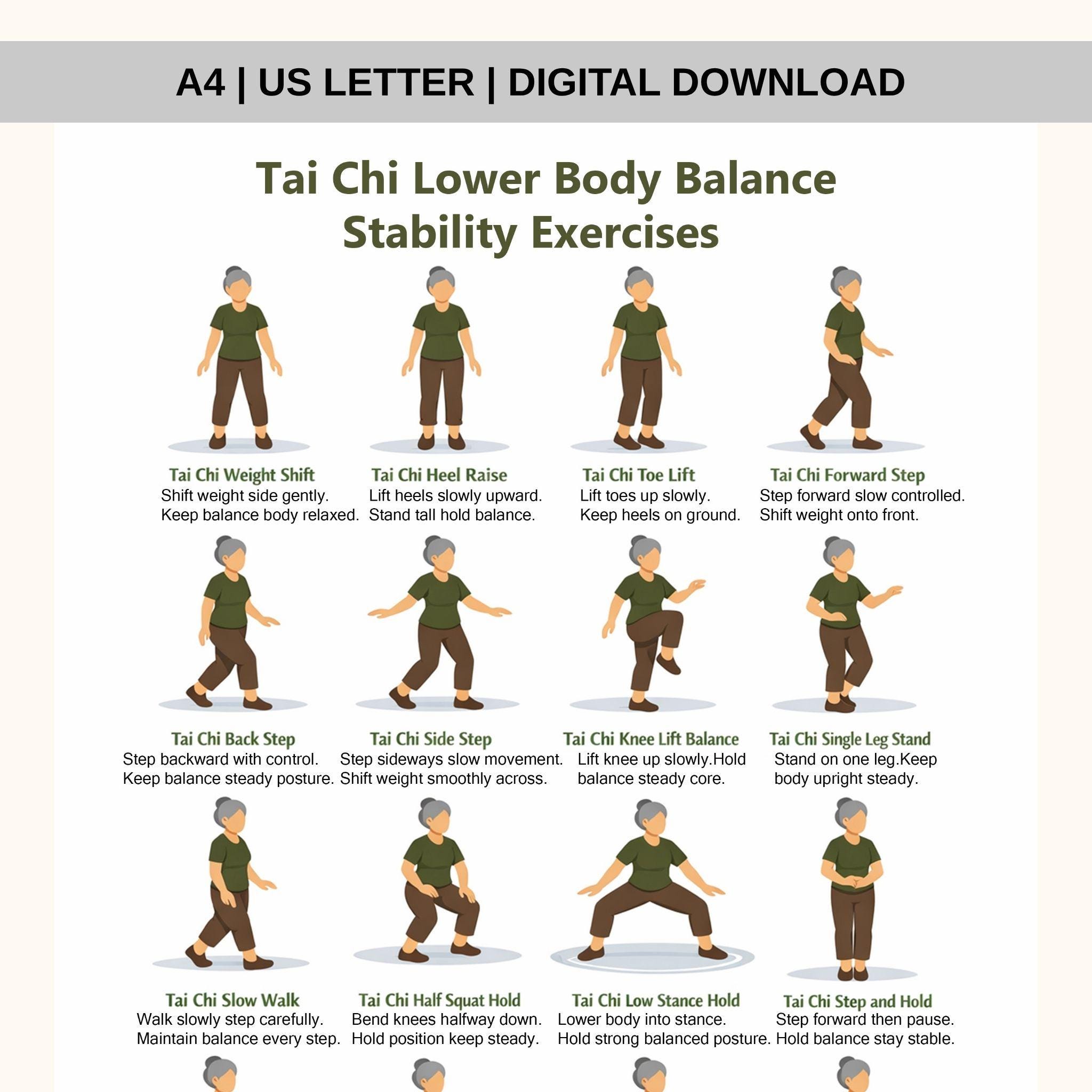 Tai Chi Lower Body Balance Exercises Printable PDF | Leg Stability ...